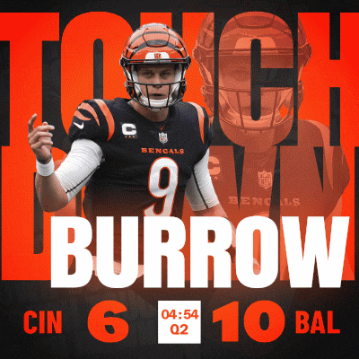 a poster for bengals quarterback burrow that shows him wearing a helmet