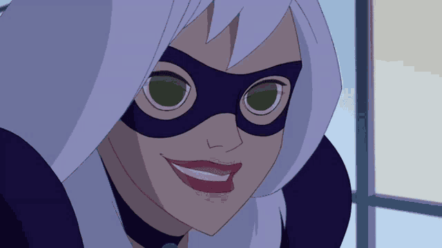 a close up of a cartoon character with a mask on