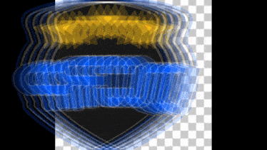 a blue and yellow shield with a gold crown on a checkered background