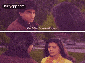 a man and a woman are talking to each other and the man is saying i 've fallen in love with you .