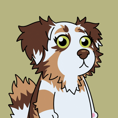 a brown and white dog with big green eyes
