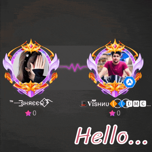 a man and a woman are standing next to each other and the words hello are below them