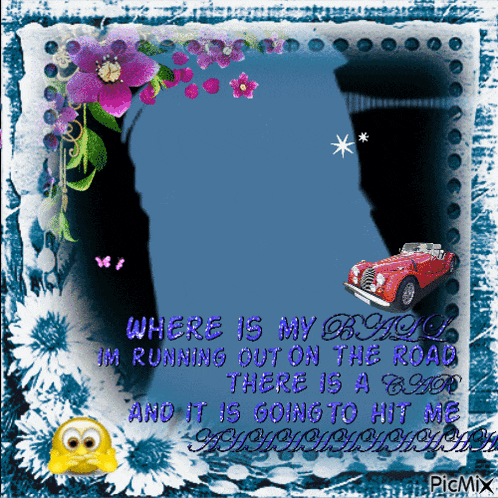 a picture frame with flowers and a car and the words " where is my beach "