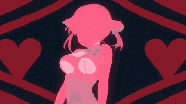 a silhouette of a girl with a cat ear and pink hair