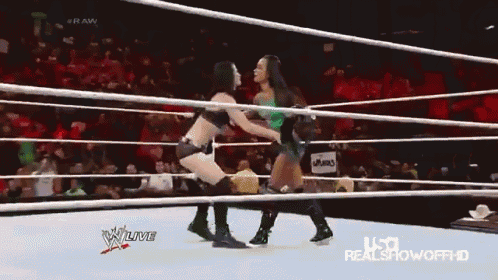 two women are wrestling in a ring with the words w live on the screen