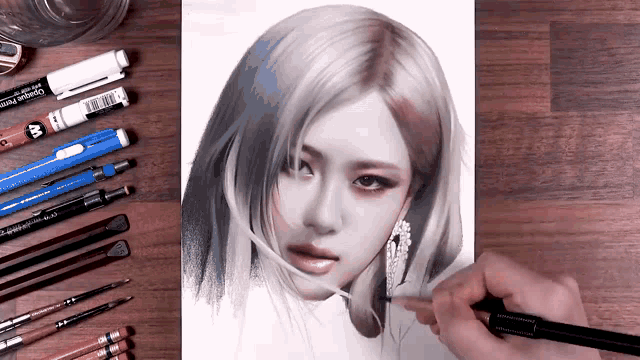 a person is drawing a woman 's face with a pencil that says ' eraser ' on it