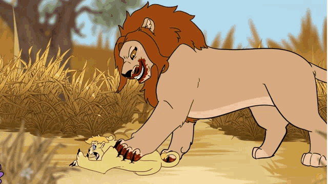 a cartoon drawing of a lion eating another animal