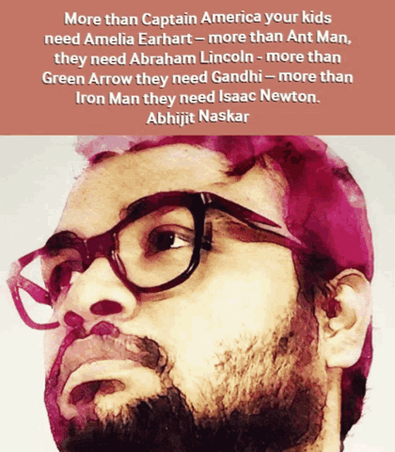a man wearing glasses and a quote about captain america