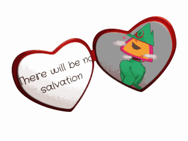 a heart shaped locket with the words there will be no salvation written on it