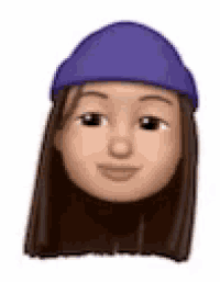 a cartoon face of a woman wearing a purple beanie .