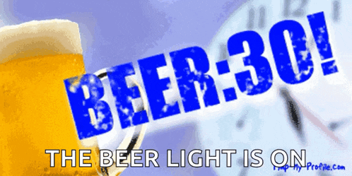 a sign that says beer 30 with a glass of beer in the foreground