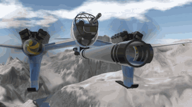 a plane with a cannon attached to the front of it
