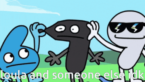 a group of cartoon characters with the words loula and someone else idk