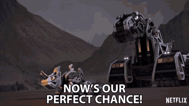 an advertisement for netflix shows a robot and the words now 's our perfect chance