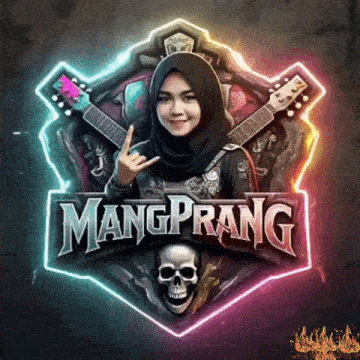 a woman in a hijab holds a guitar in front of a sign that says mangprang