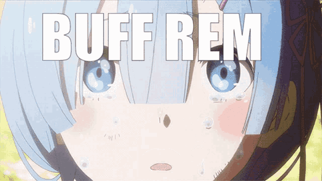 a picture of a girl with blue hair and the words " buff rem " above her