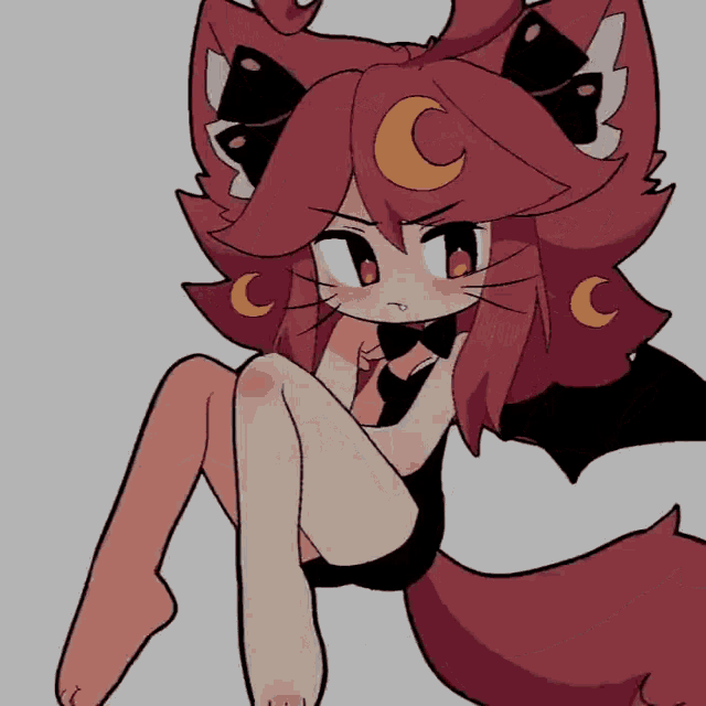 a cartoon drawing of a girl with red hair and a crescent moon on her head