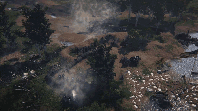 a video game scene with smoke coming out of a pipe