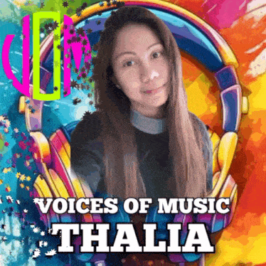 a picture of a woman with headphones and the name thalia
