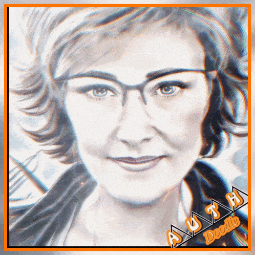 a drawing of a woman with glasses and the name aisha doodle on the bottom