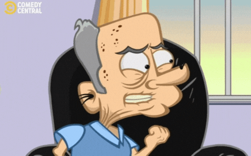 a cartoon of a man sitting in a chair with a comedy central logo behind him