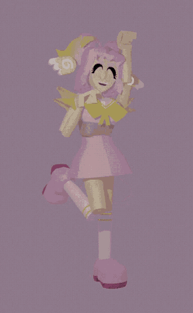 a 3d model of a girl with wings and a pink skirt