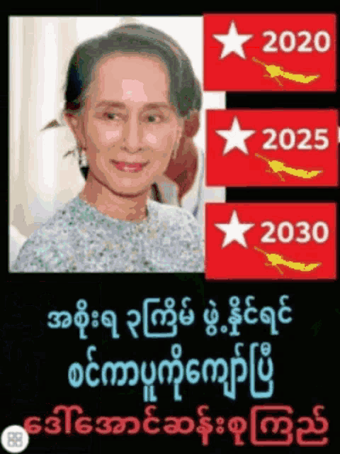 a poster with a picture of a woman and the words 2020 2025 and 2030
