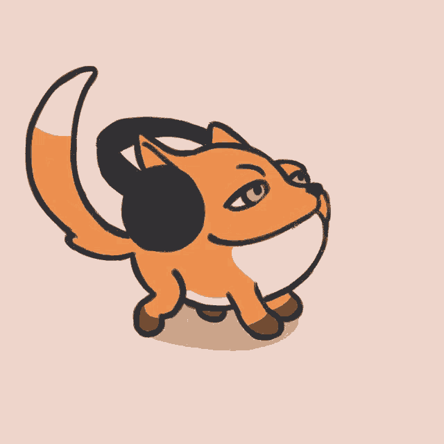 a cartoon fox wearing headphones is walking