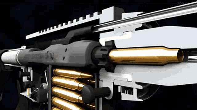 a computer generated image of a rifle with bullets coming out of it