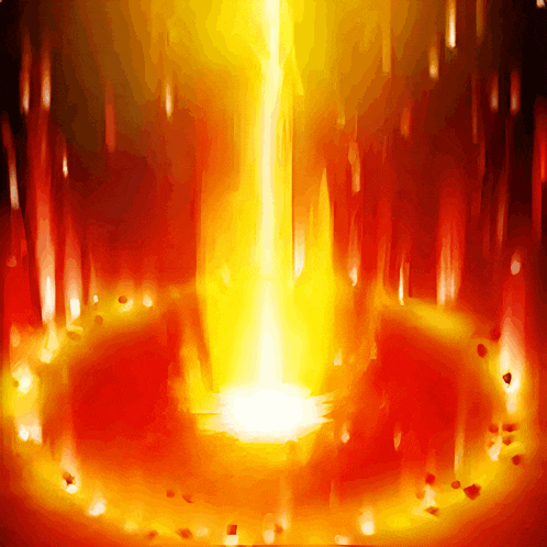 a painting of a circle of fire with a bright light coming out of it