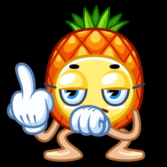 a cartoon pineapple with arms and legs is giving the middle finger
