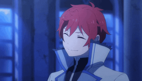 a cartoon character with red hair and a white jacket is smiling