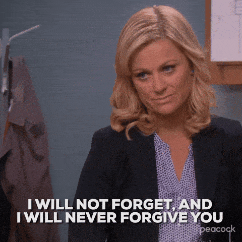 a woman says " i will not forget " and " i will never forgive you "