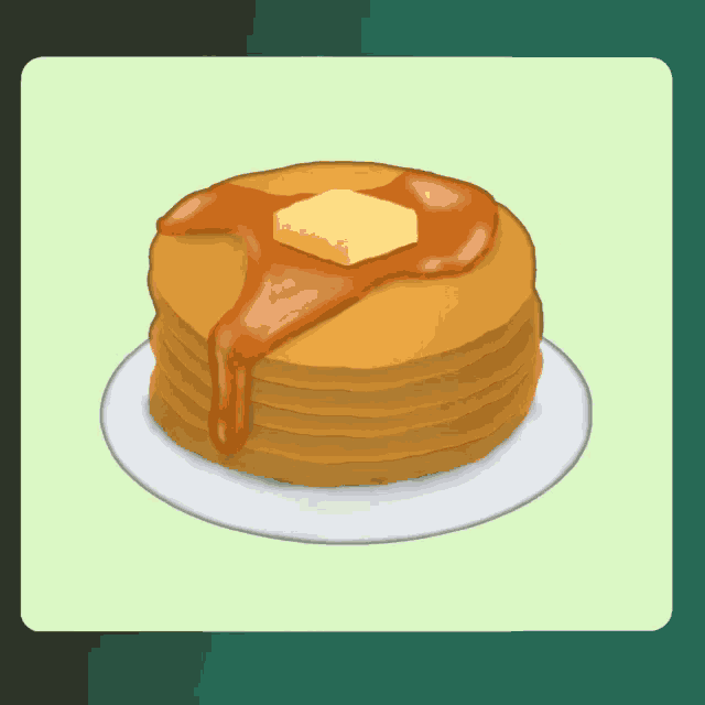 a stack of pancakes on a plate with syrup and butter