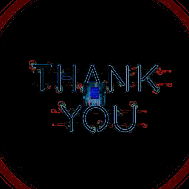 a neon sign that says thank you hangs over a narrow alleyway