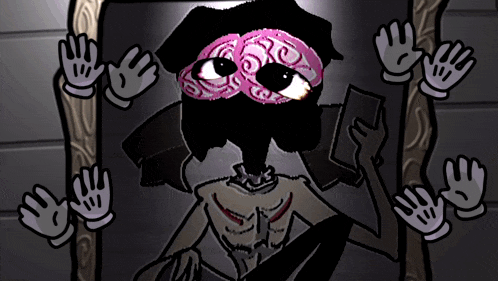a cartoon drawing of a man with a brain on his face