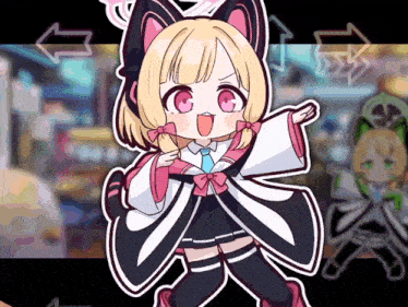 a cartoon of a girl with cat ears and a bow