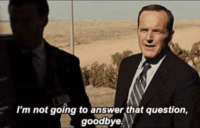 a man in a suit and tie is saying i 'm not going to answer that question goodbye
