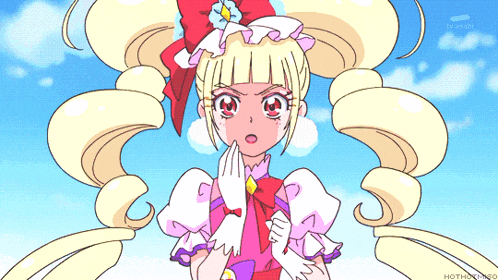 a cartoon of a girl with a red bow on her head