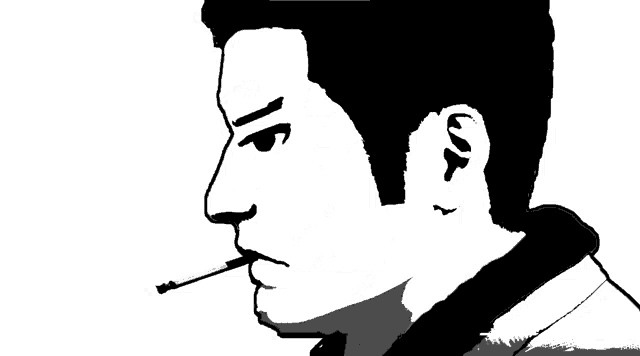 a black and white drawing of a person with a skull on their sleeve