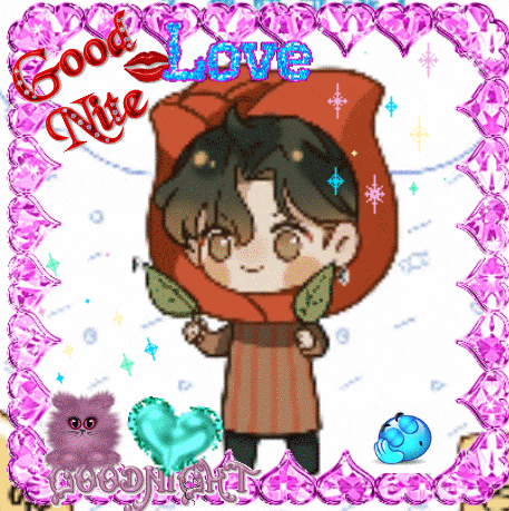 a good night greeting card with a boy in a rose hat