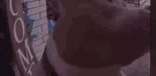 a close up of a dog 's face with a sign in the background that says ' co2 '