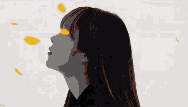 a painting of a woman with orange hair and yellow petals