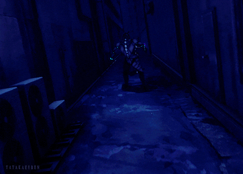 a purple light is coming out of a person 's hand and the word tatakaeiben is on the bottom