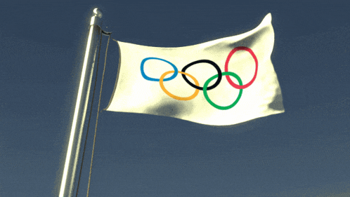 a white flag with the olympic symbols on it