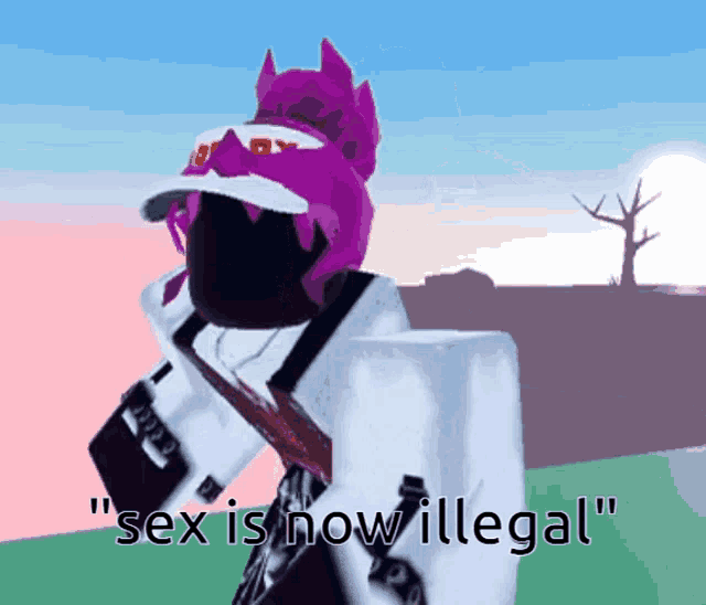 a picture of a girl with purple hair and the words sex is now illegal