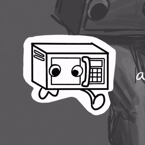 a black and white drawing of a safe with a calculator on the side