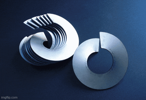 a stack of metal rings on a blue surface with the url imgflip.com