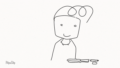 a black and white drawing of a stick figure with a smiley face