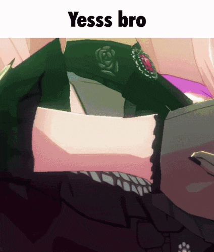 a close up of a woman 's torso with the words yesss bro above it